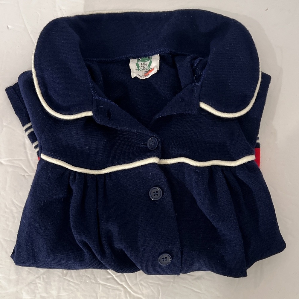Vintage Bull Frog Knits Sweater Blue Red And White Button Up Children's Size 4